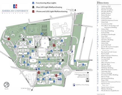 Map of blue light tower locations across main campus.
